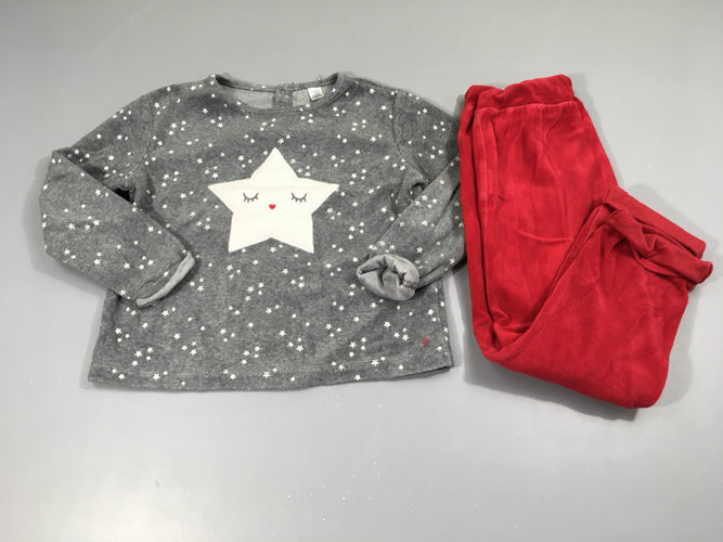 Pyjama 2pcs velours gris /rouge étoile, moins cher chez Petit Kiwi