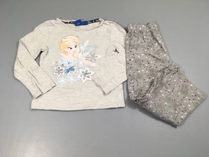Pyjama 2pcs jersey gris chiné sequins Elsa Reine des neiges, moins cher chez Petit Kiwi
