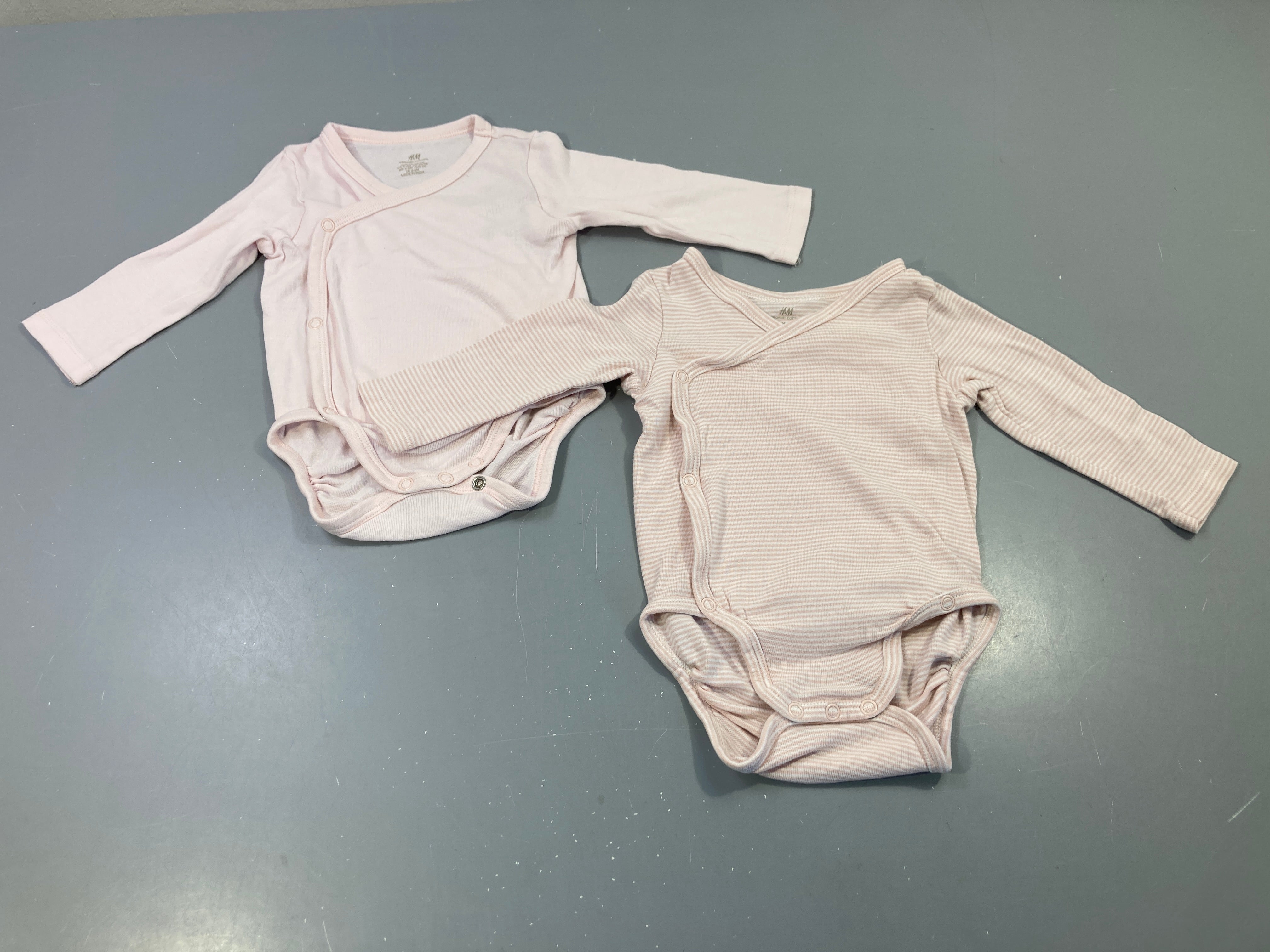 Body cache-cœur m.l rose, lot de 2 (uni + rayé), légèrement bouloché