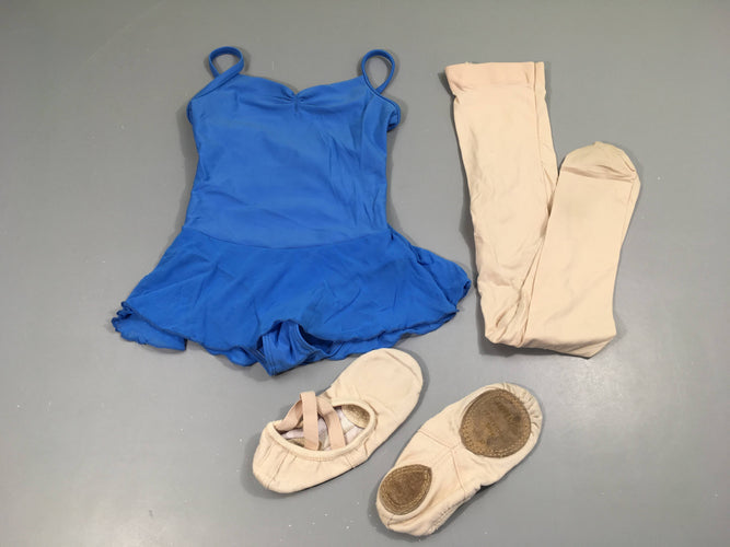 Maillot de danse bleu + collants rose + demi-pointes, moins cher chez Petit Kiwi