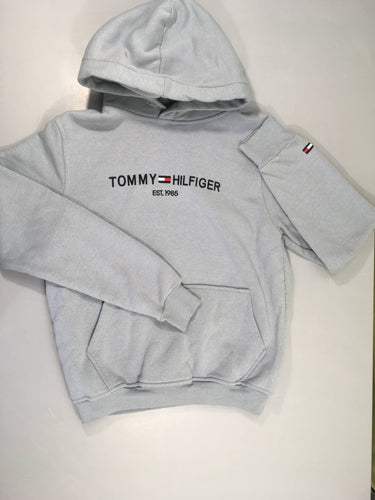 Sweat à capuche bleu gris Tommy-Bas manche G à rafraichir, moins cher chez Petit Kiwi
