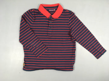 Polo ml jersey bleu foncé rayé rouge