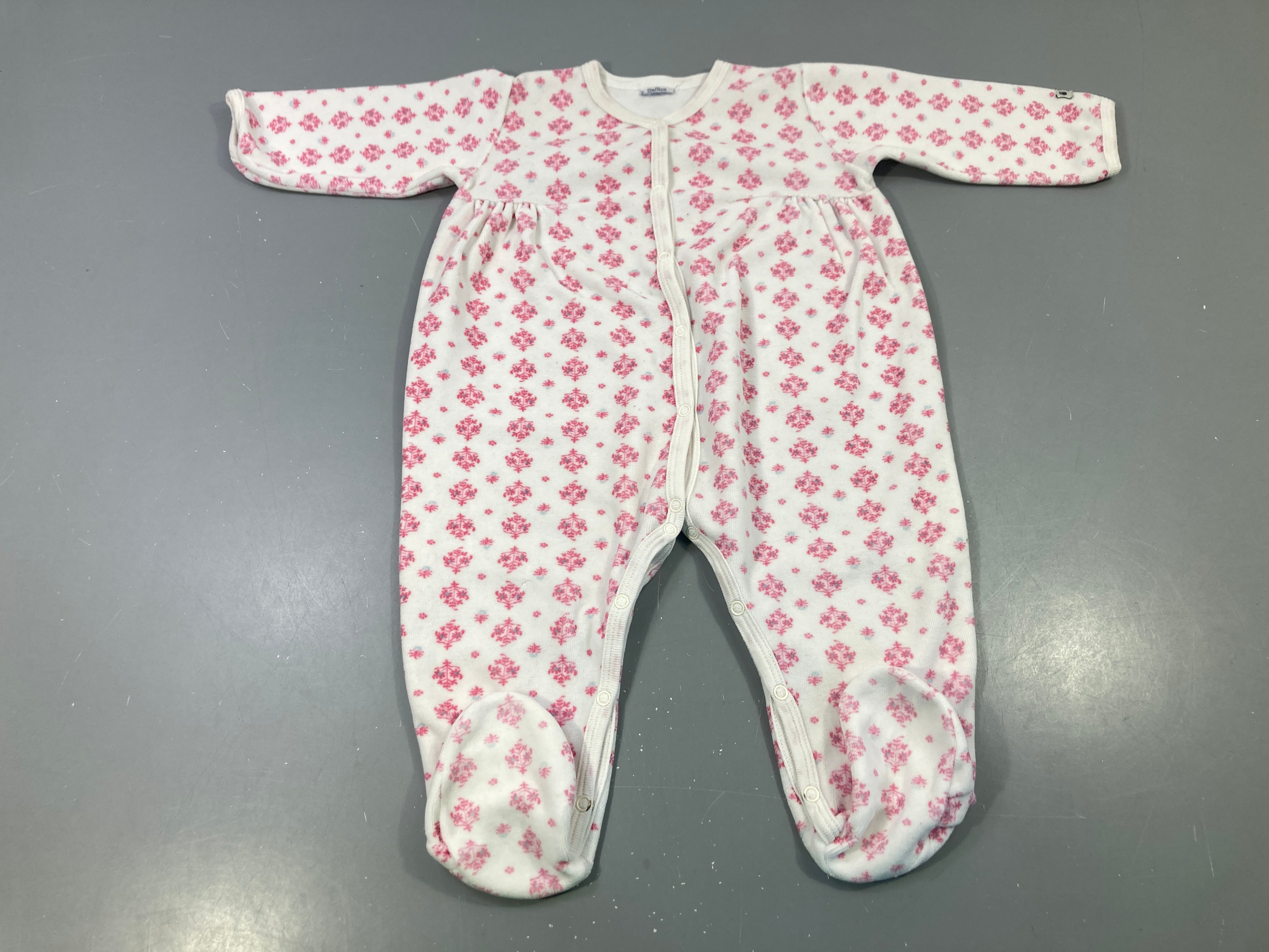 Pyjama velours blanc fleuri rose