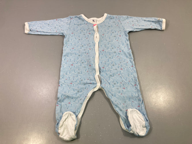 Pyjama jersey bleu ciel fleuri, légèrement bouloché, moins cher chez Petit Kiwi