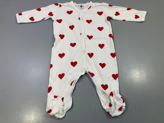 Pyjama jersey blanc cœurs rouges, légèrement bouloché, moins cher chez Petit Kiwi