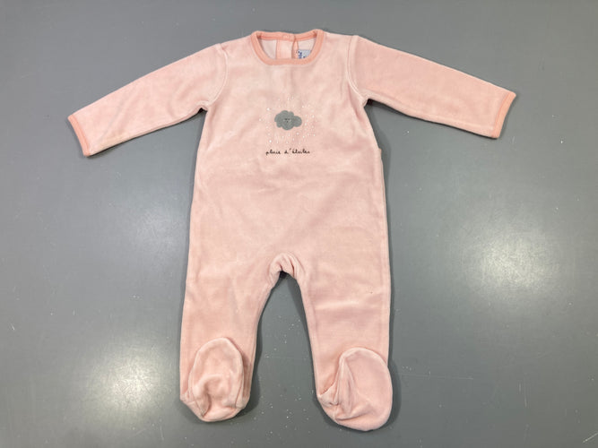 Pyjama velours rose nuage, pluie d'étoiles, moins cher chez Petit Kiwi