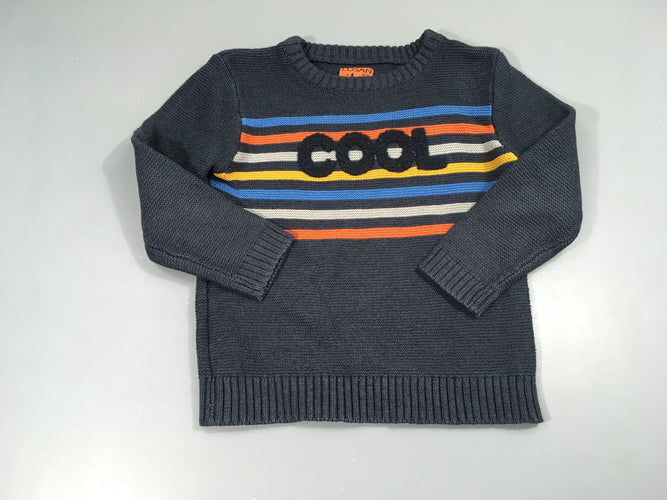 Pull bleu marine rayé Cool relief, moins cher chez Petit Kiwi