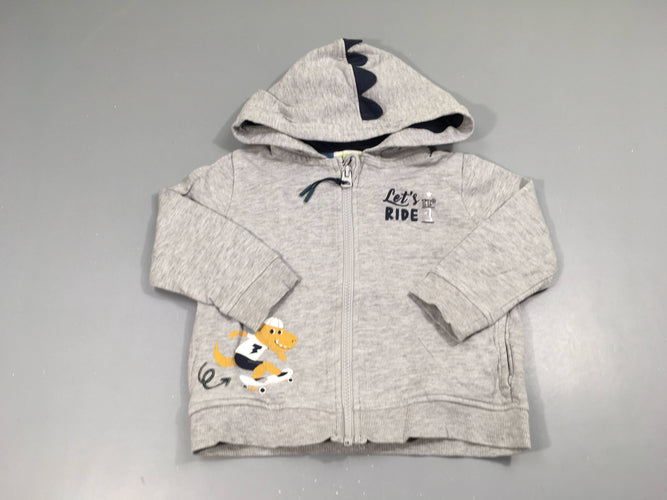 Sweat zippéà capuche gris chiné Ride, flocage se détache, moins cher chez Petit Kiwi