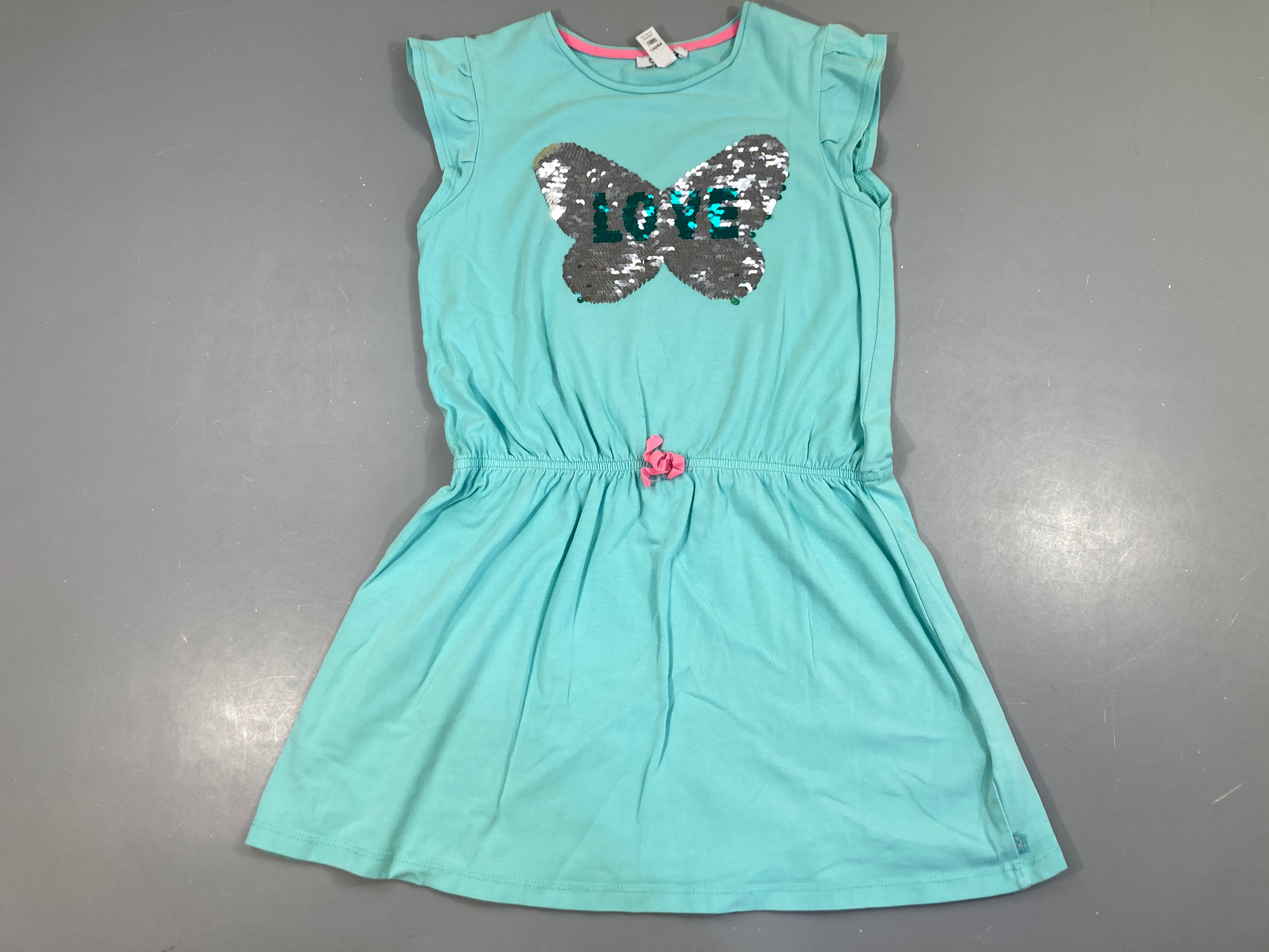 Robe m.c jersey turquoise papillon sequins