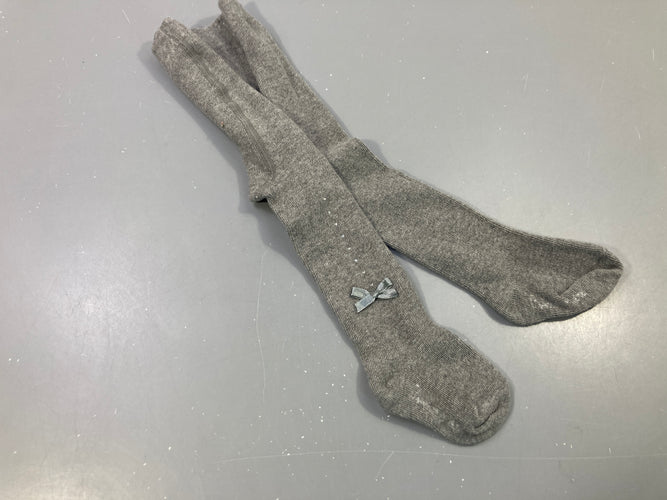 Collants gris chiné, petit nœud, moins cher chez Petit Kiwi