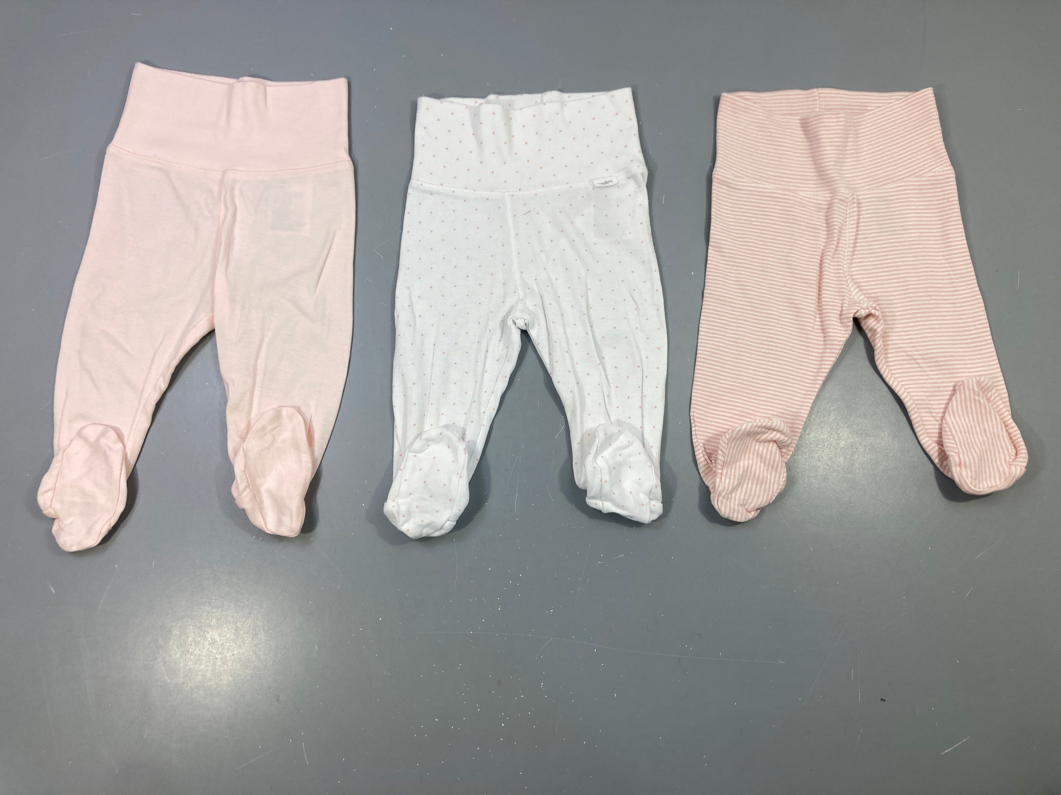 Pantalon à pieds rose, blanc à pois et rayé, lot de 3