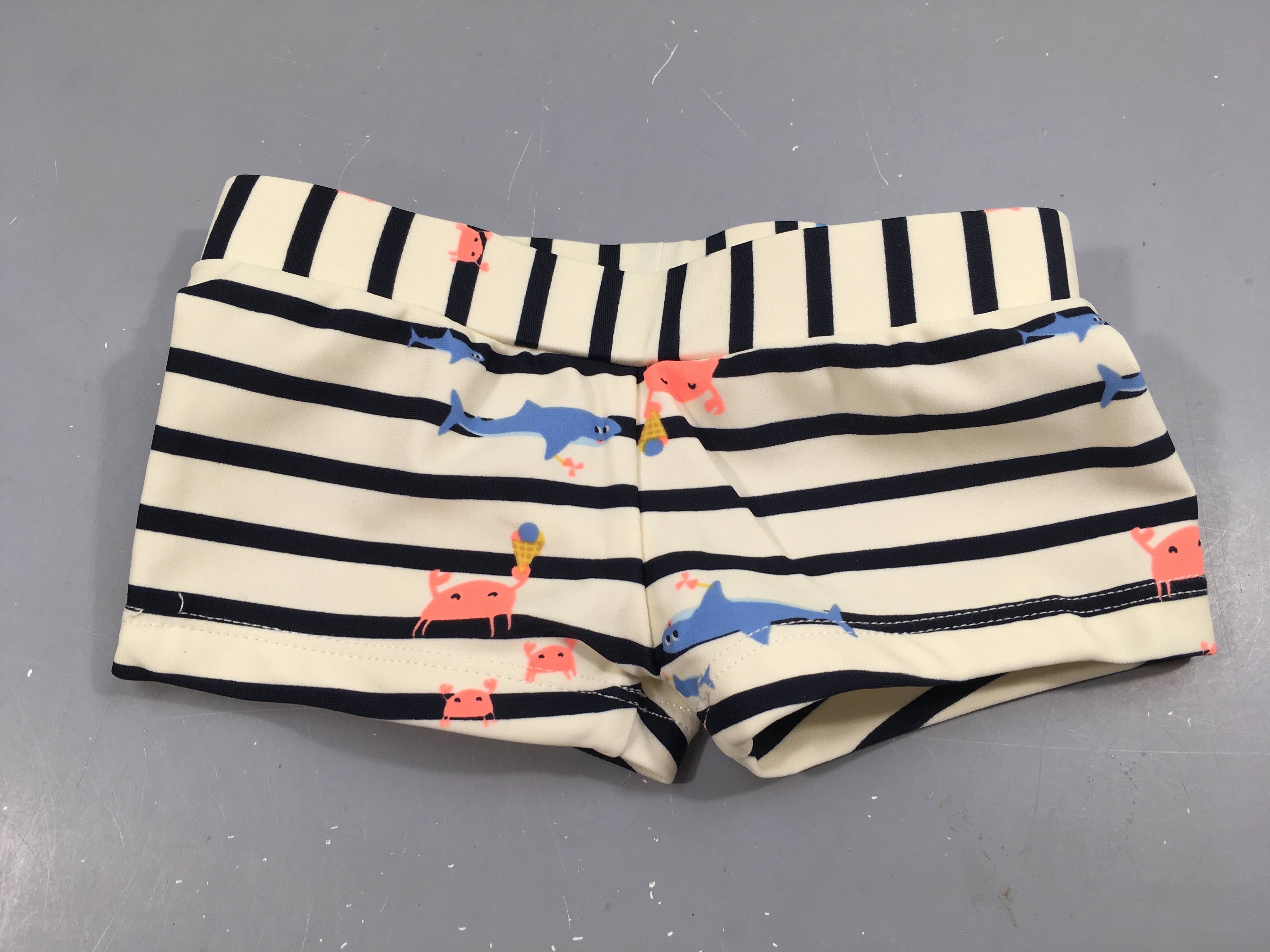 Maillot boxer blanc rayé bleu poissons
