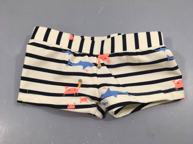 Maillot boxer blanc rayé bleu poissons, moins cher chez Petit Kiwi