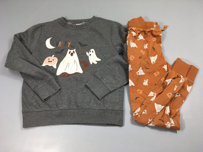 Pyjama 2pcs jersey gris foncé fantômes, légèrement bouloché, moins cher chez Petit Kiwi