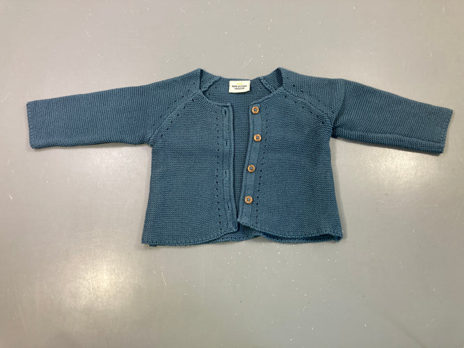 Gilet tricot bleu gris boutons bois, moins cher chez Petit Kiwi