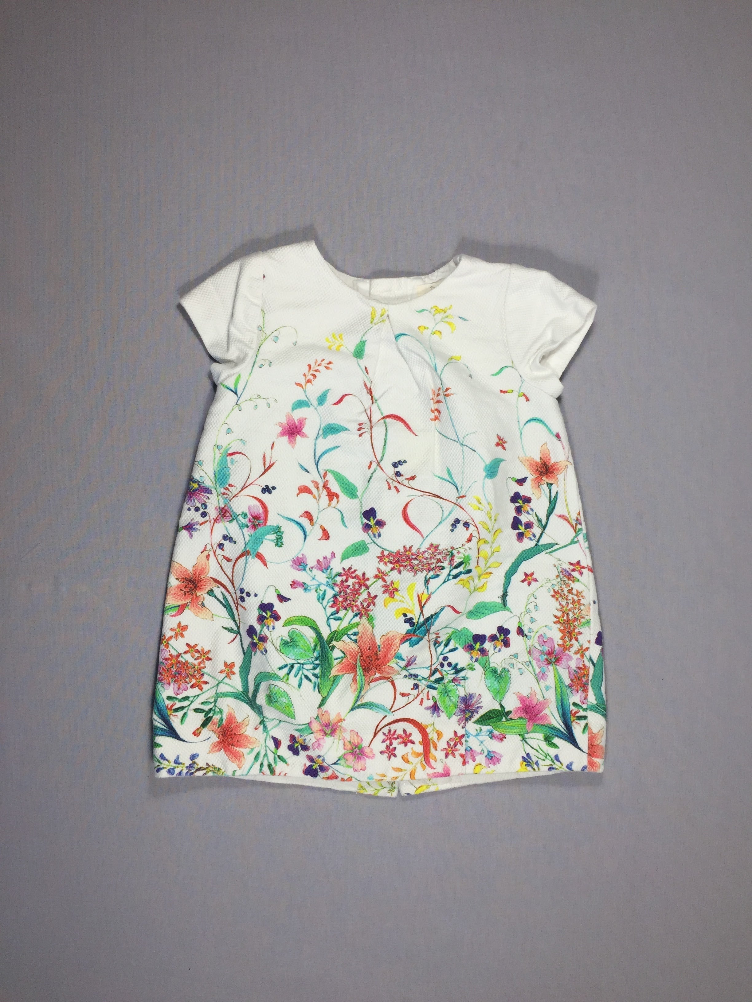 Robe m.c blanche texturée - fleurs multicolores