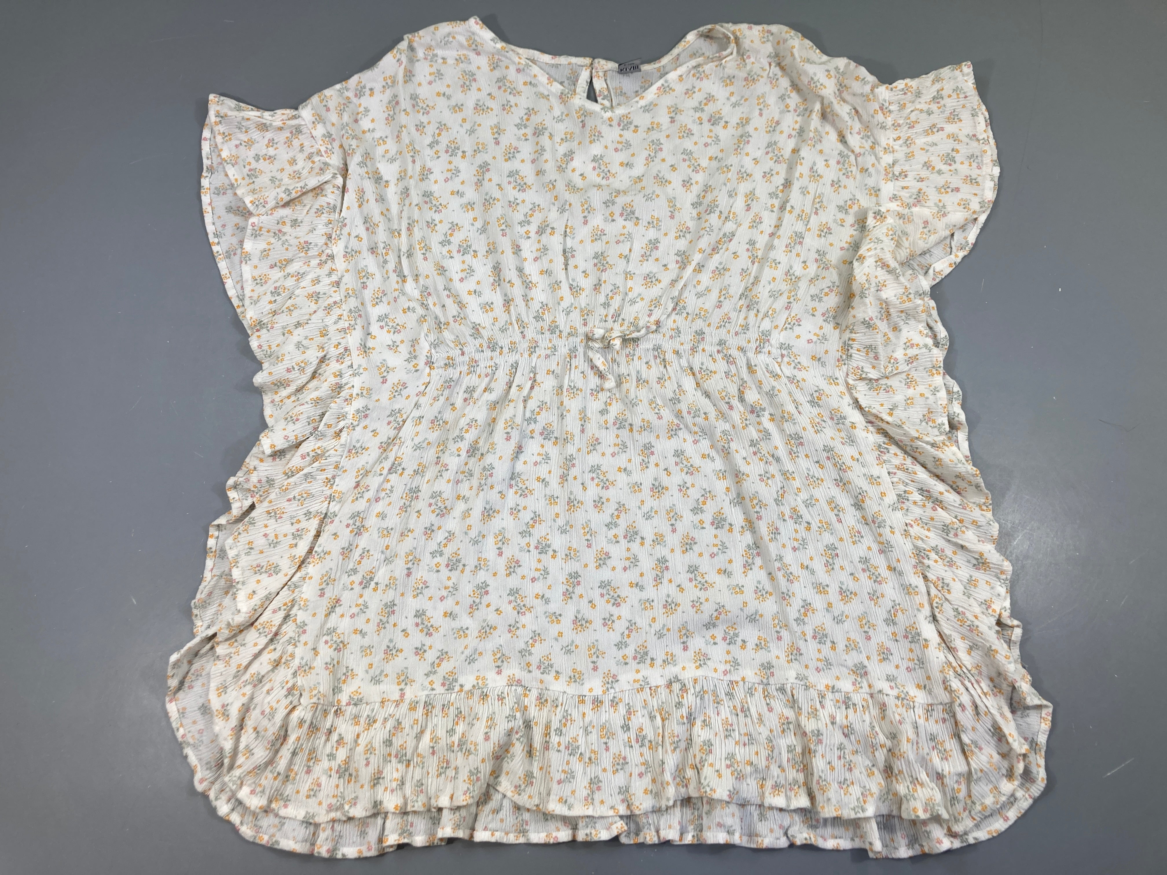 Blouse m.c dite évolutive blanche fleurie moutarde