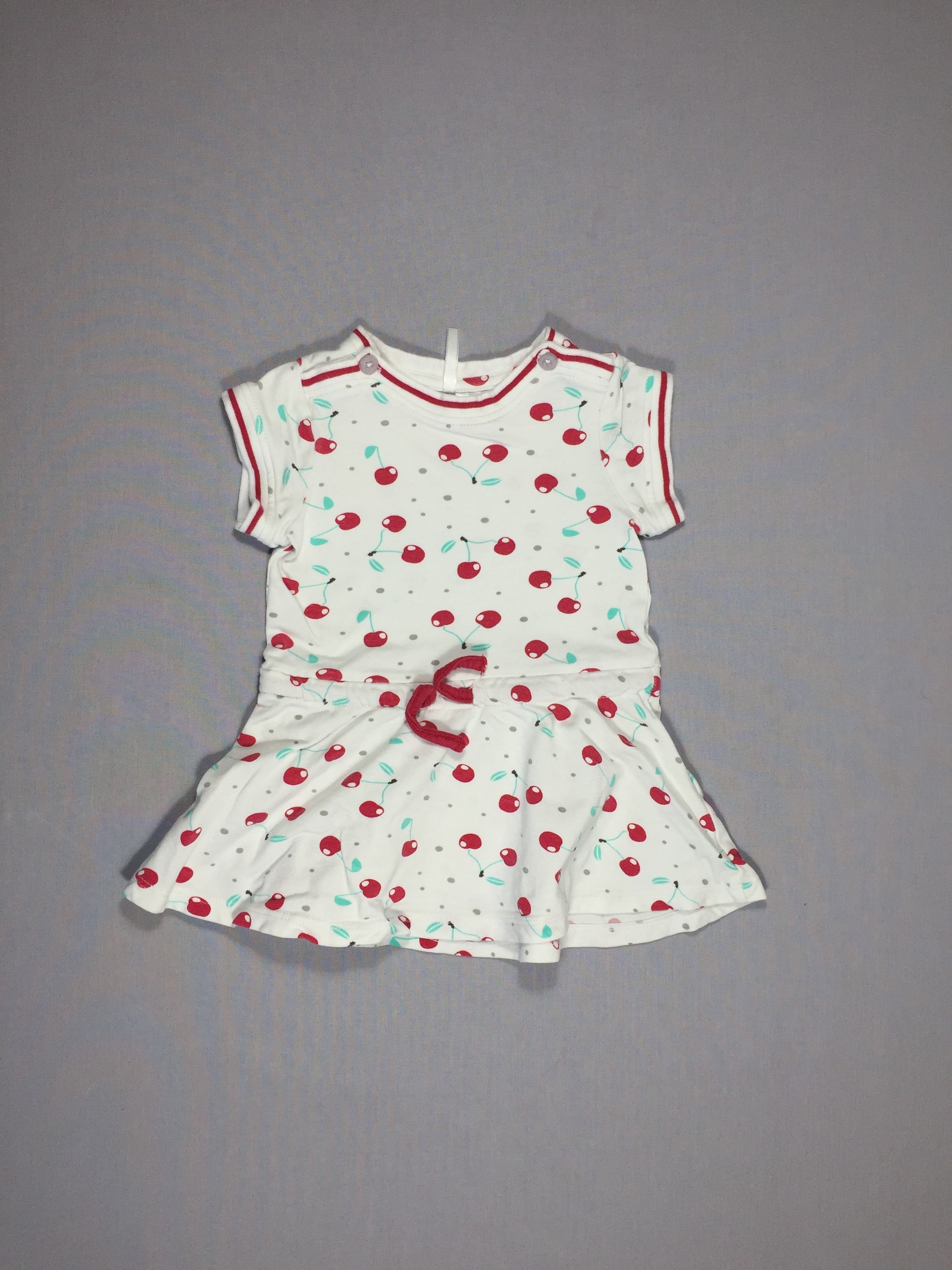 Robe m.c jersey  blanche cerises