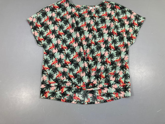 Blouse m.c vert palmiers nouée, moins cher chez Petit Kiwi