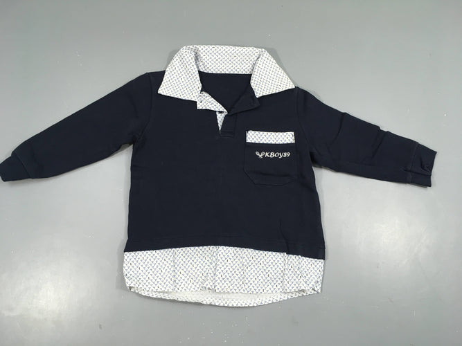 Polo m.l jersey bleu foncé Kboy89 effet col de chemise, moins cher chez Petit Kiwi