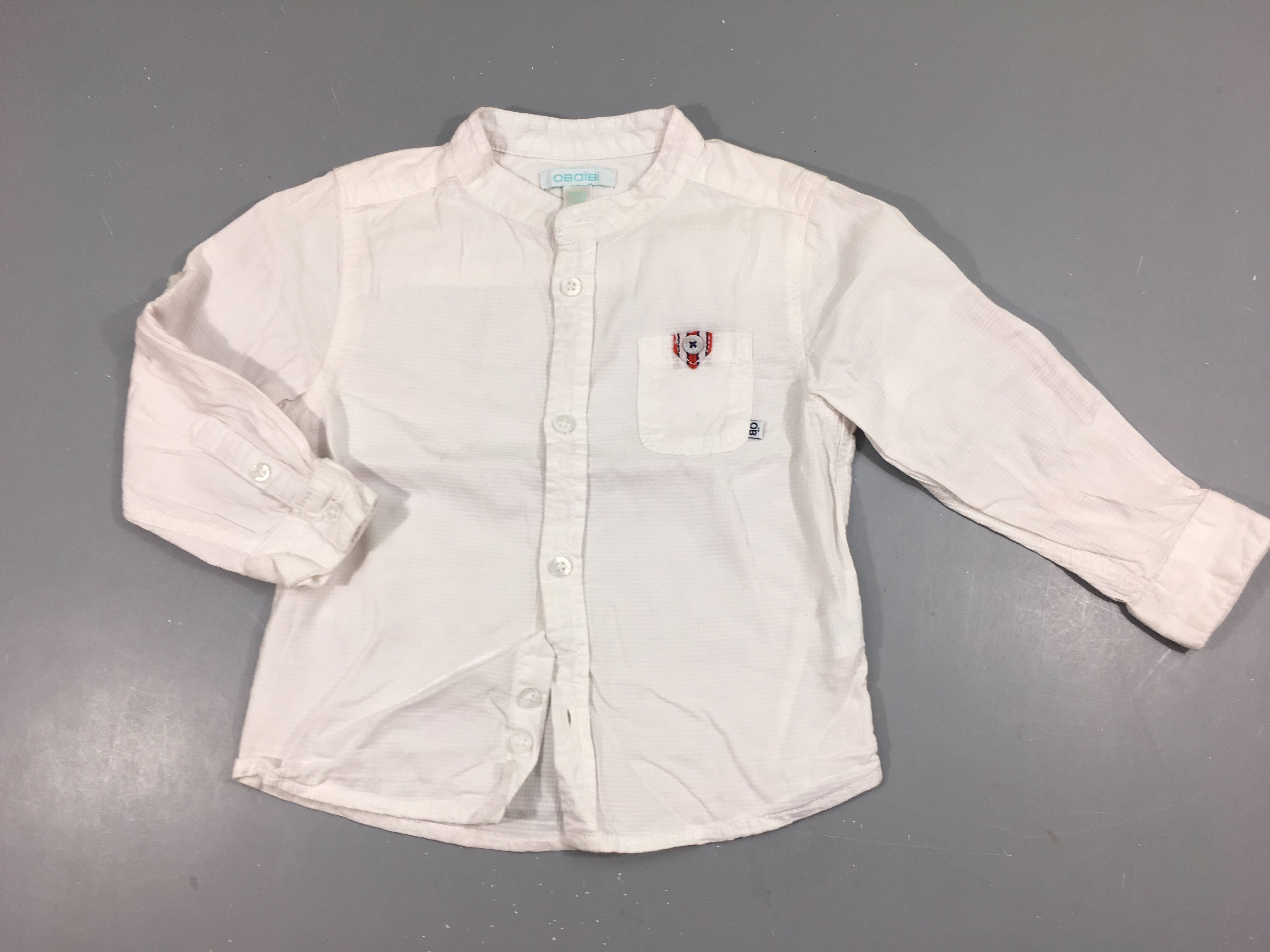 Chemise m.l blanche petits carreaux col mao