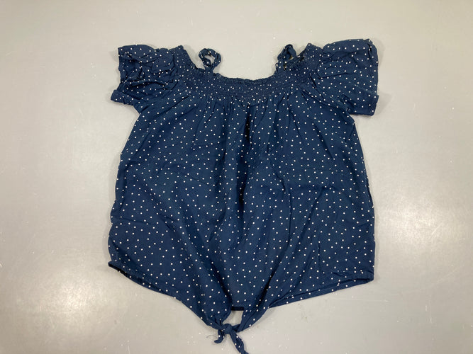 Blouse m.c bleu foncé pois blancs s.moks nouable, moins cher chez Petit Kiwi