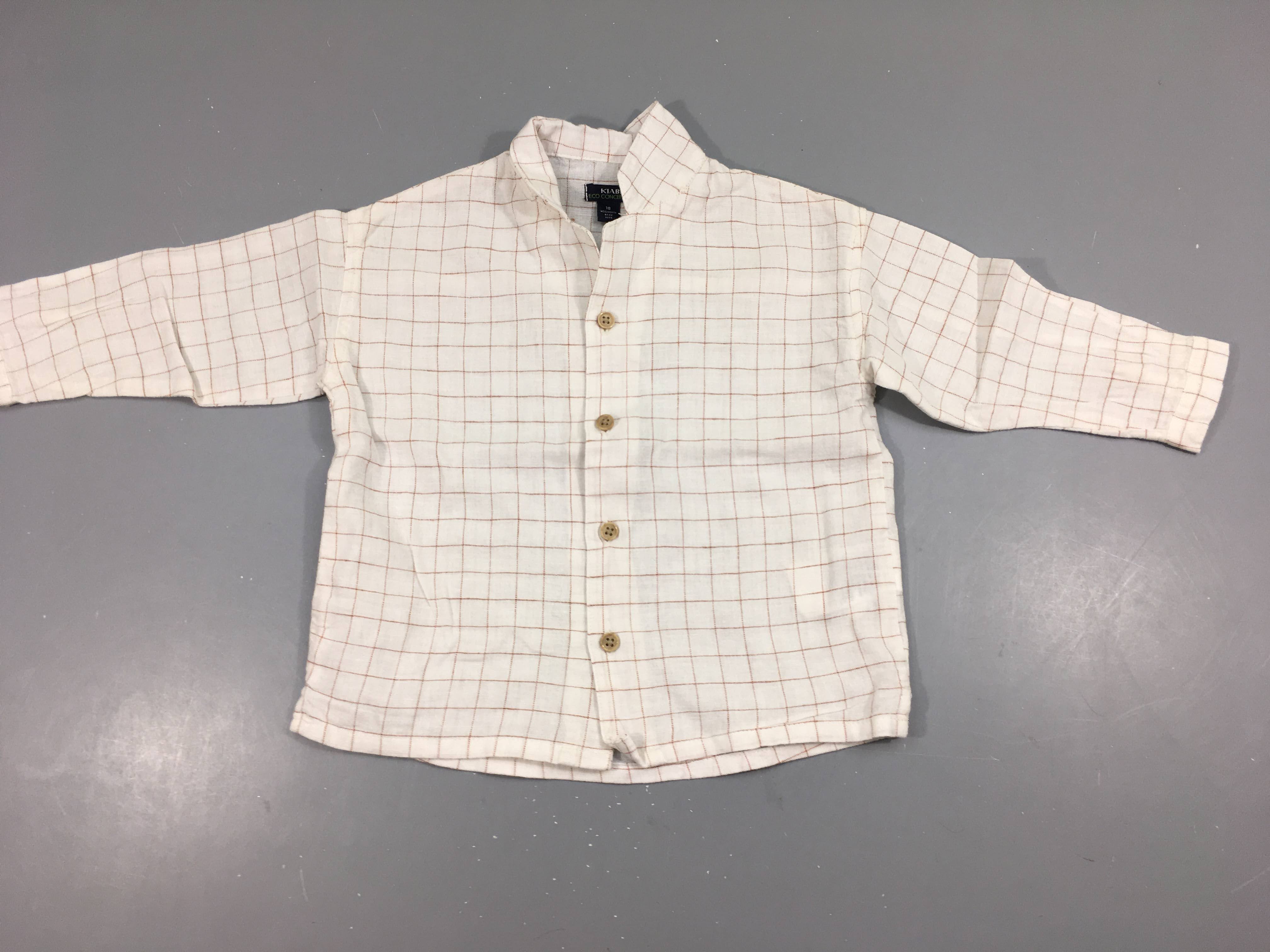 Chemise m.l blanc carreaux bruns, 52% lin