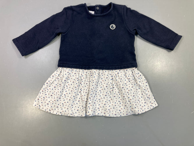 Robe molleton m.l bleu marine, jupe fleurie, moins cher chez Petit Kiwi
