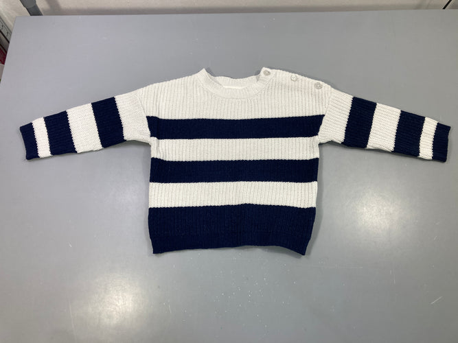 Pull m.l rayé blanc et bleu marine, moins cher chez Petit Kiwi