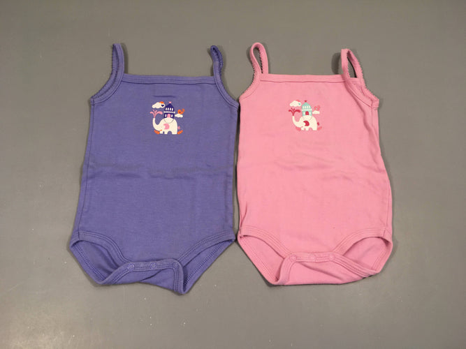 Lot de 2 bodies fines bretelles rose/mauve éléphant, légèrement bouloché, moins cher chez Petit Kiwi