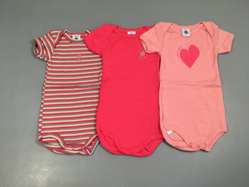 Lot de 3 bodies m.c rose coeur/rayures