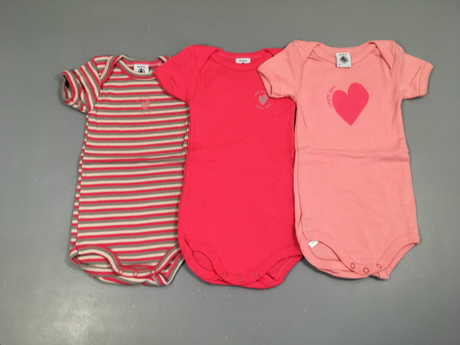 Lot de 3 bodies m.c rose coeur/rayures, moins cher chez Petit Kiwi