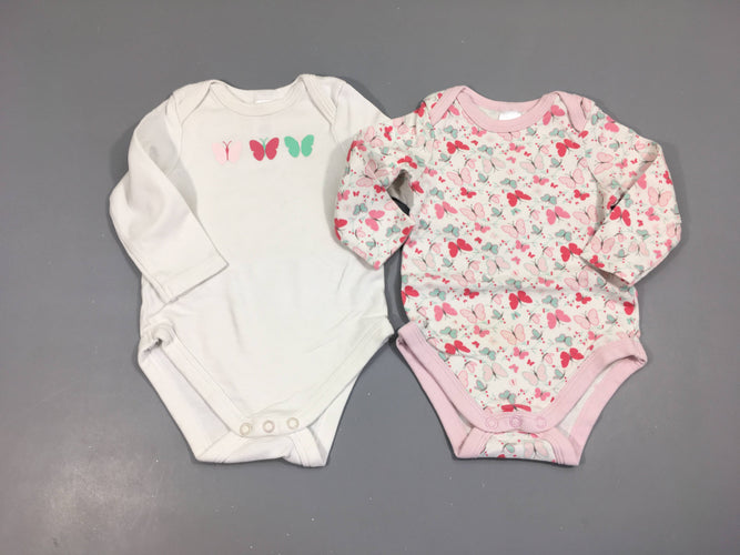 Lot de 2 bodies m.l blanc papillons, moins cher chez Petit Kiwi