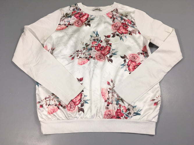 Pull avant satiné blanc fleurs, moins cher chez Petit Kiwi