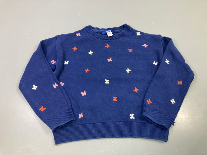 Pull bleu marine brodé papillons, moins cher chez Petit Kiwi