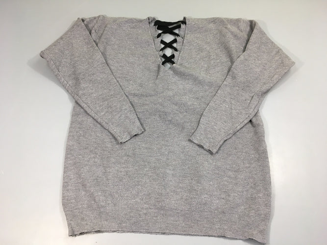 Pull gris chiné dos lacé, moins cher chez Petit Kiwi