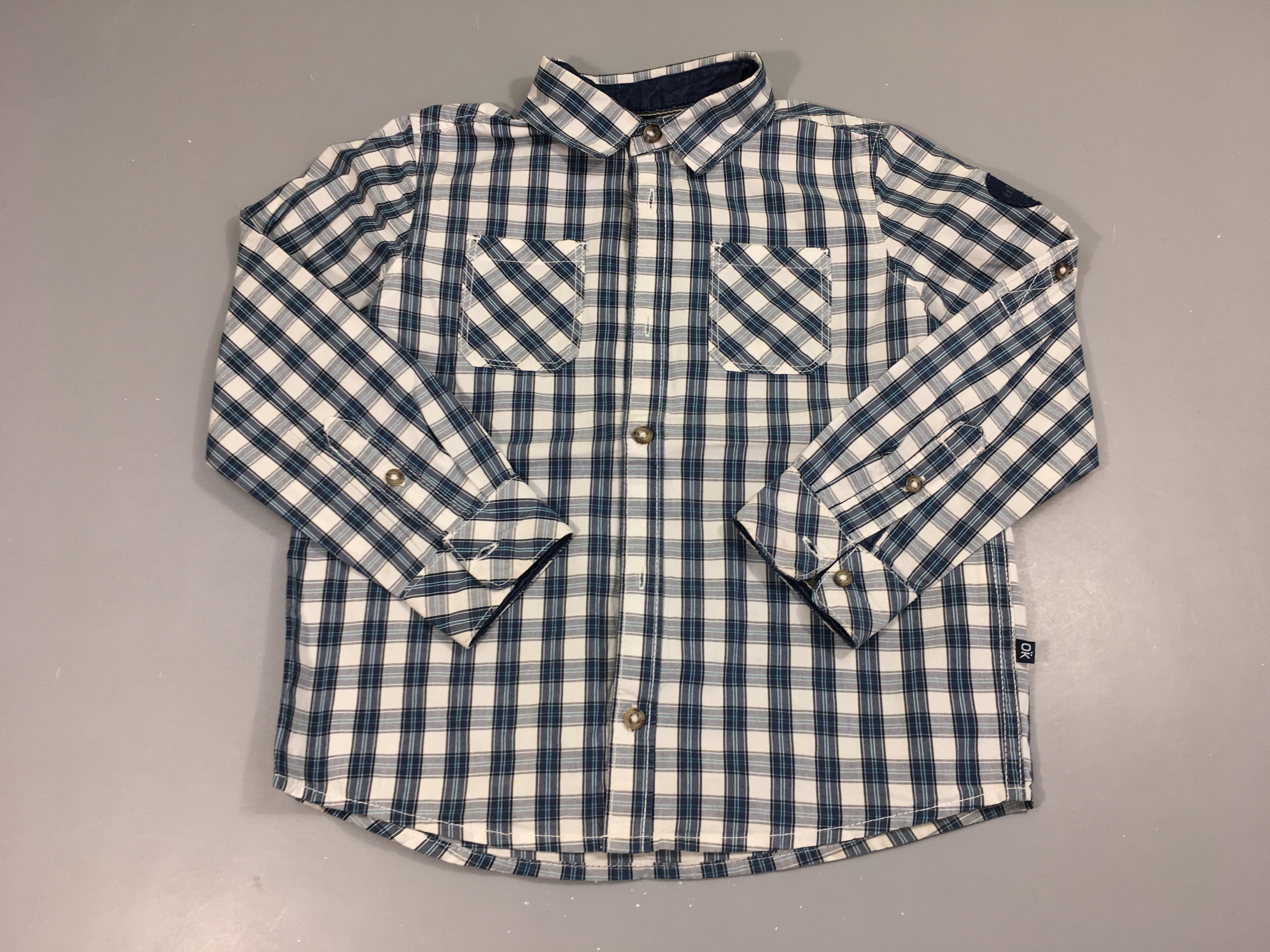 Chemise m.l blanc à carreaux bleu