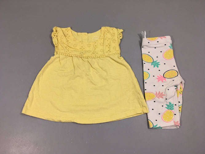 T-shirt m.c jaune dentelle + legging court blanc fruits, moins cher chez Petit Kiwi