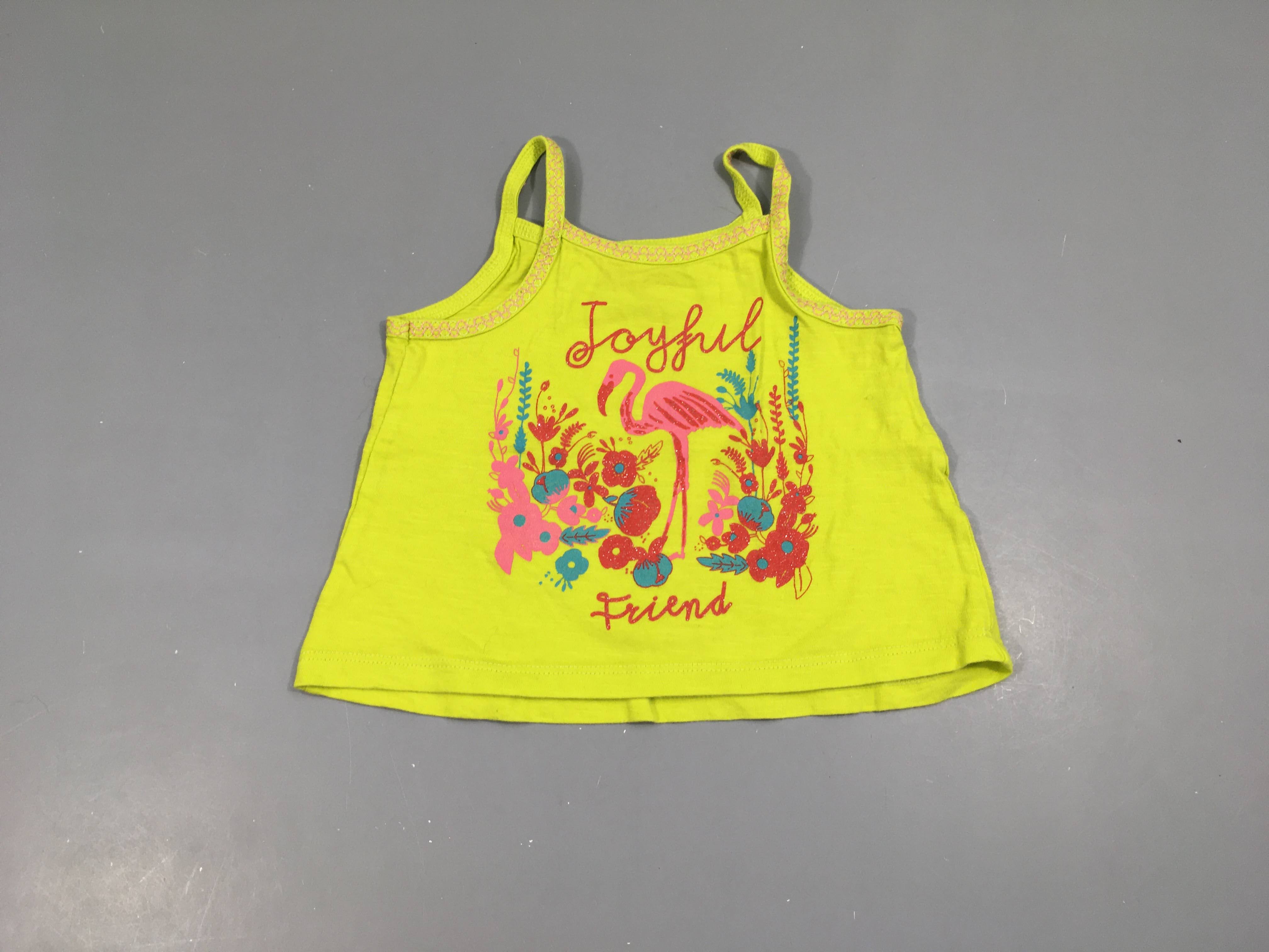 T-shirt court fines bretelles jaune vif flamand rose