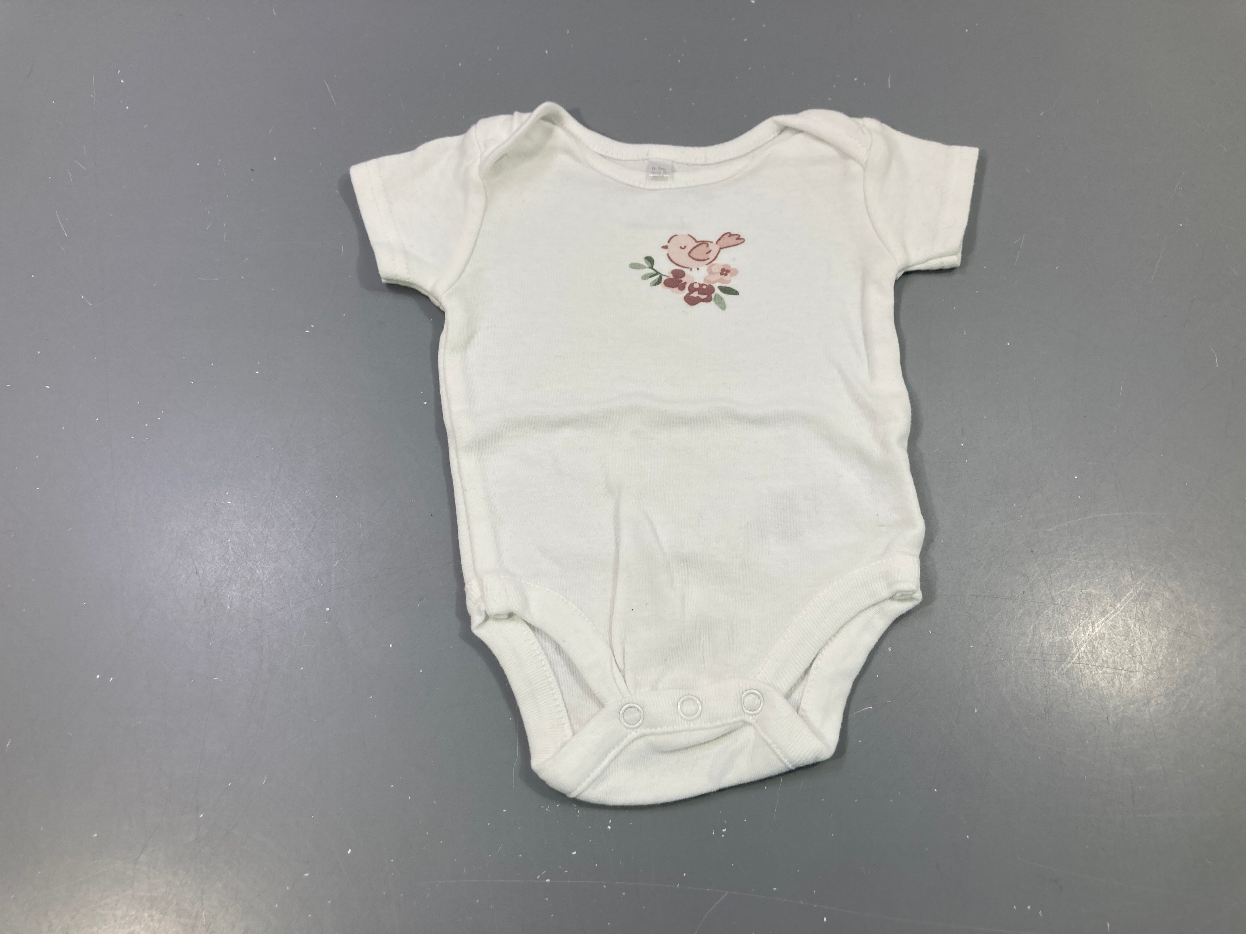 Body m.c blanc oiseau fleuri