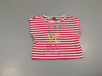 T-shirt court m.c blanc rayé rose love
