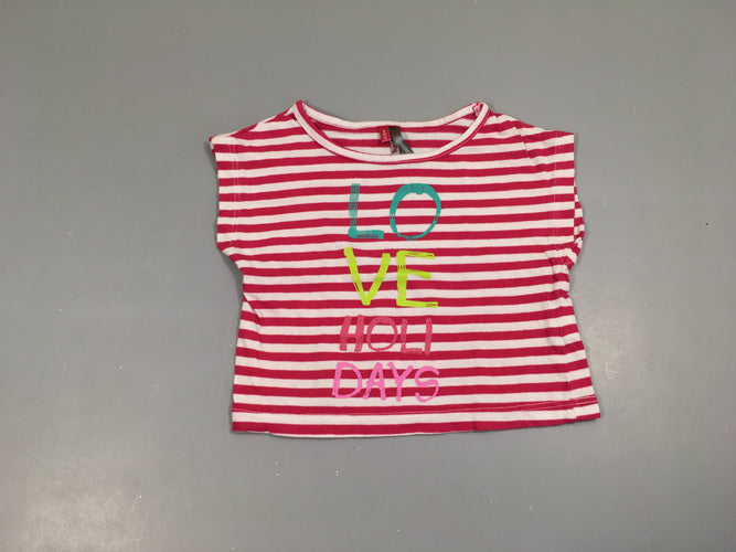 T-shirt court m.c blanc rayé rose love, moins cher chez Petit Kiwi