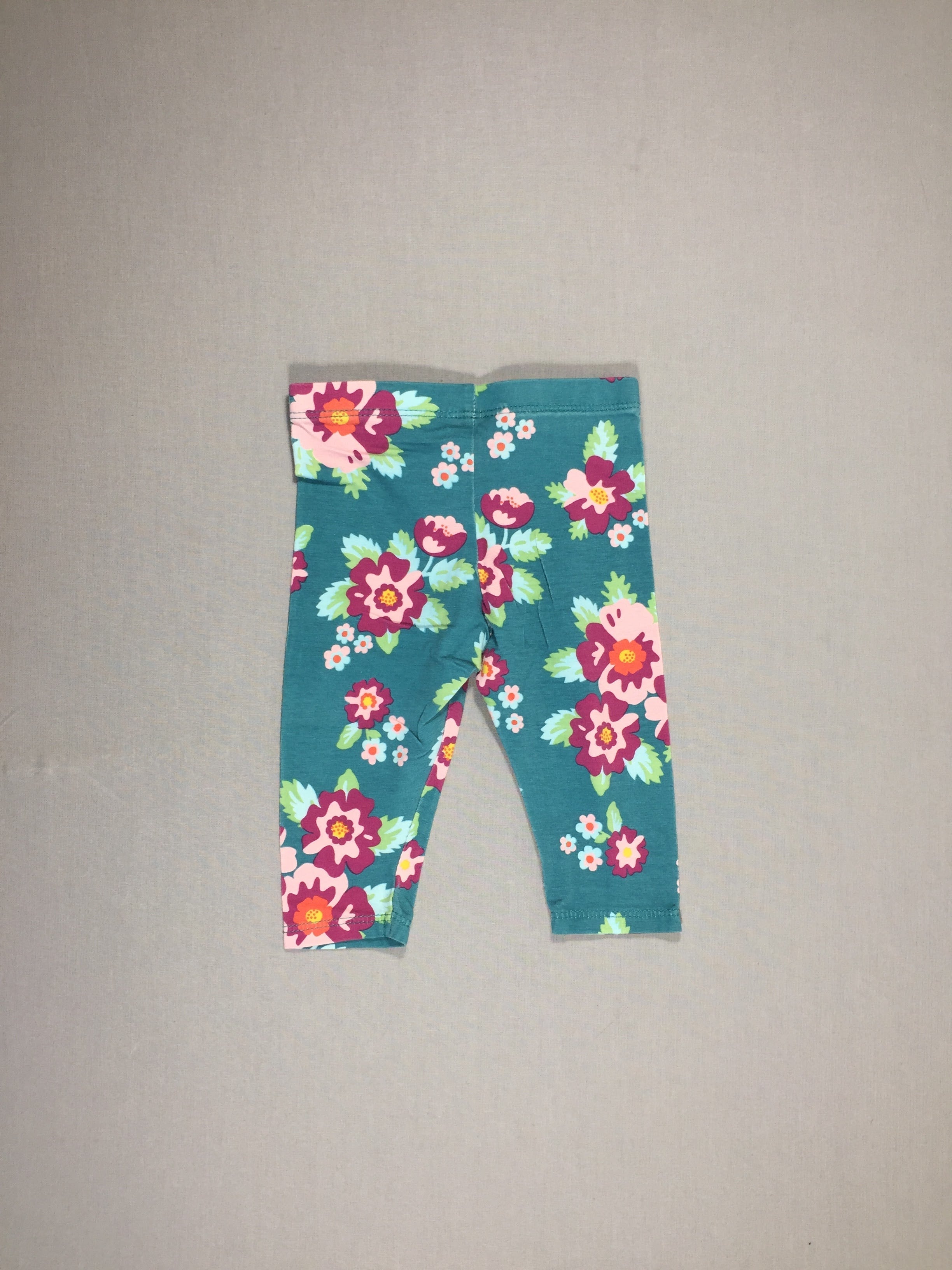 Legging bleu/vert - fleurs roses