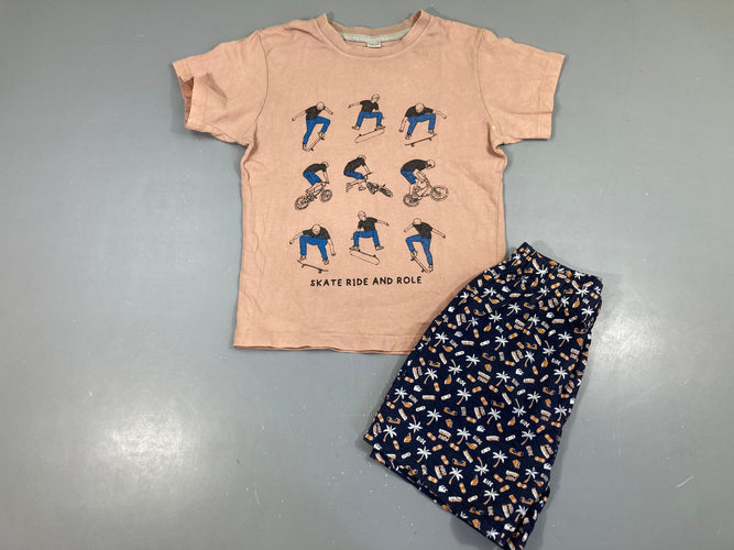 Pyjashort 2pcs jersey vieux rose skates, moins cher chez Petit Kiwi
