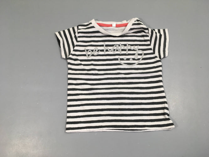 T-shirt m.c blanc rayé gris be happy, moins cher chez Petit Kiwi