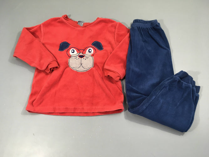 Pyjama 2pcs velours rouge/bleu chiens, moins cher chez Petit Kiwi