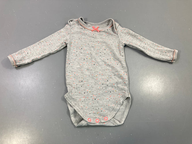 Body m.l gris pois multicolores, nœud rose, moins cher chez Petit Kiwi