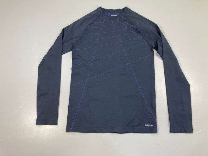 T-shirt m.l de sport bleu foncé traits bleu Kiprun, moins cher chez Petit Kiwi
