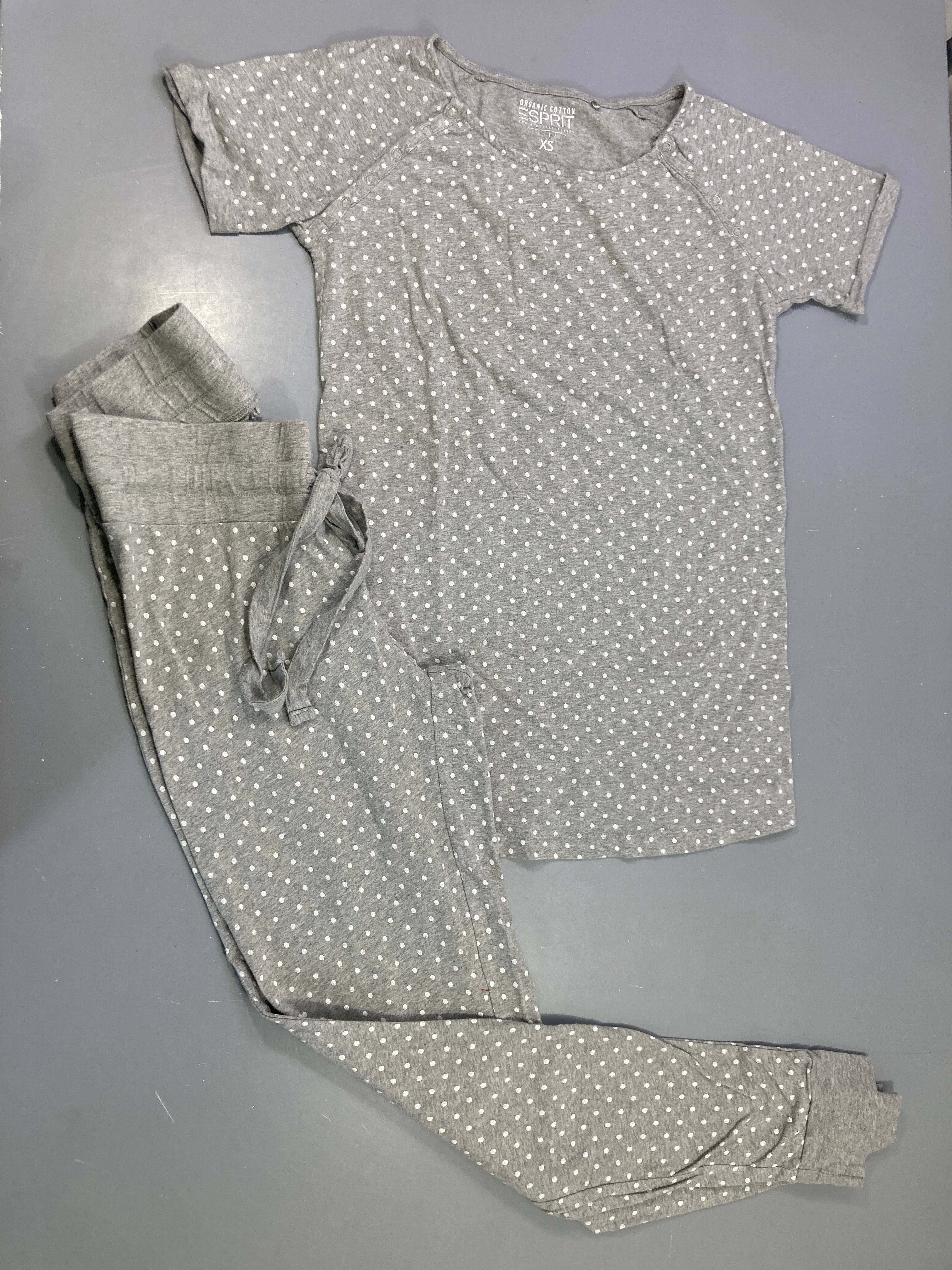 Pyjama 2pcs jersey gris pois blancs