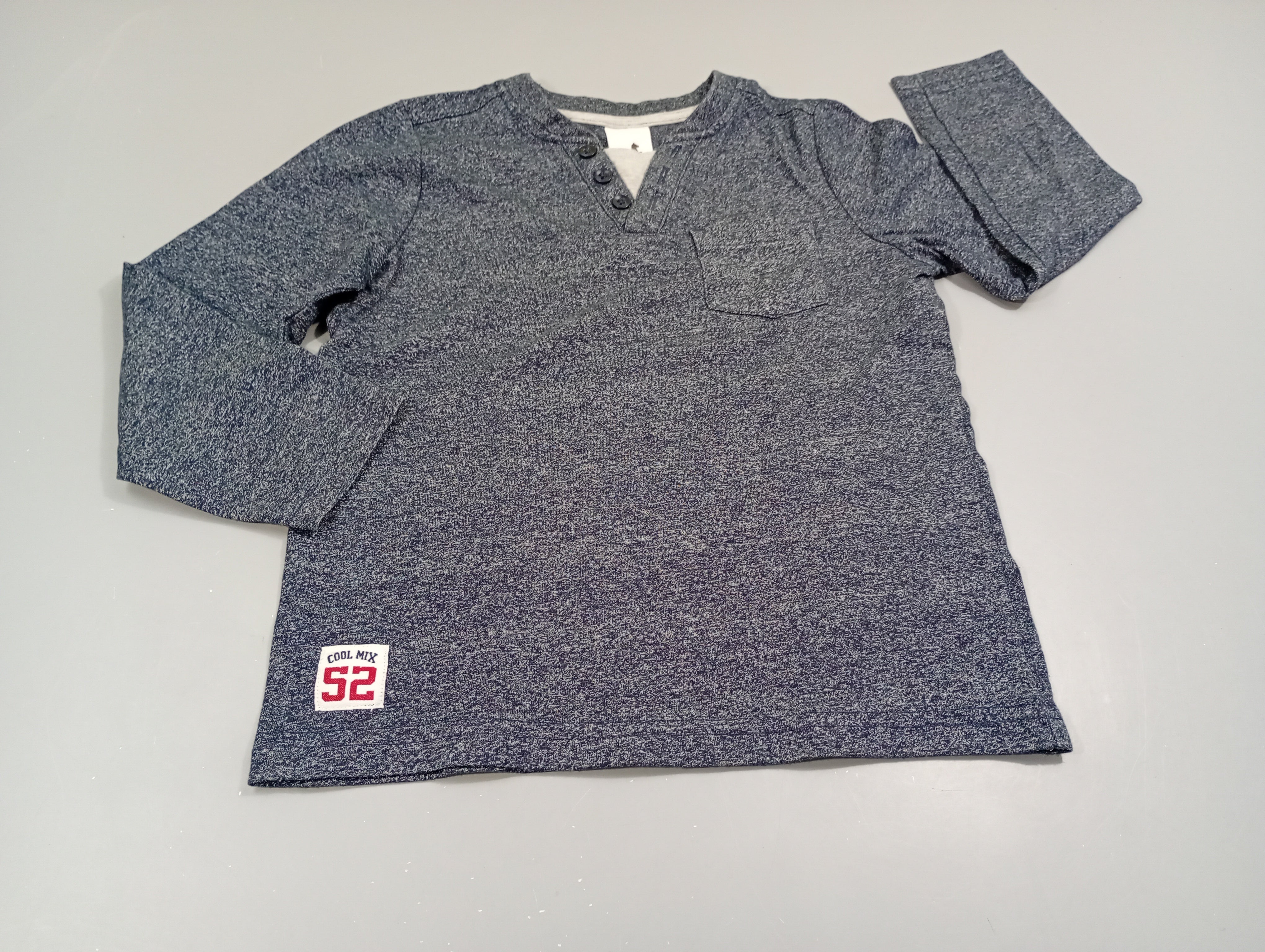 T-shirt m.l bleu marine chiné blanc